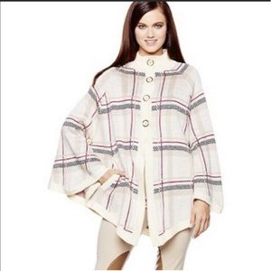 Hot in Hollywood Cream Tartan Plaid Women Cape Poncho Shawl Wrap Multicolor XS/S
